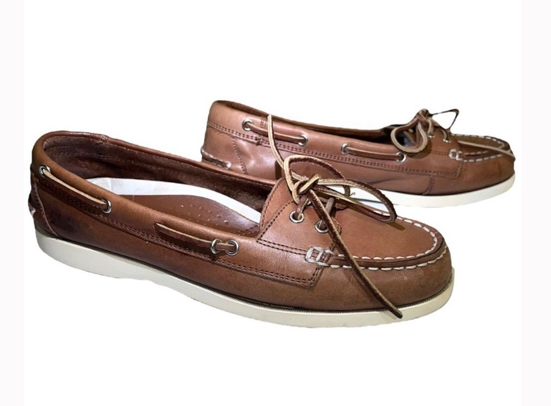 Lauren Ralph Lauren Men Brown Leather Classic Boat Style Shoes Size 9B.
