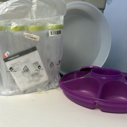 Tupperware party tray and champagne flute set