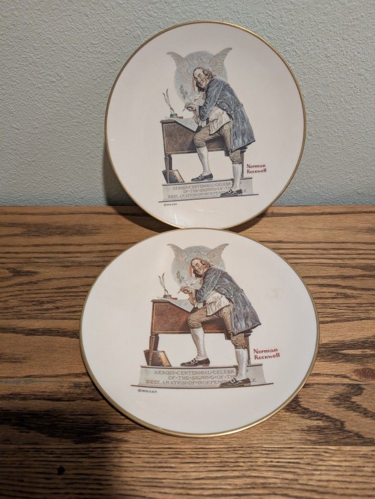 2 Vintage Gorham Norman Rockwell Ben Franklin 1976 Bicentennial Plate. Fine China made indianapolis, indiana