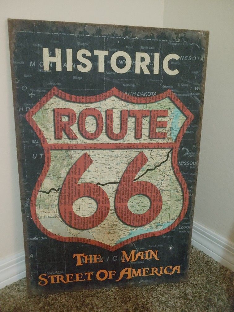 Antique Raw Jute Canvas Route 66 Print