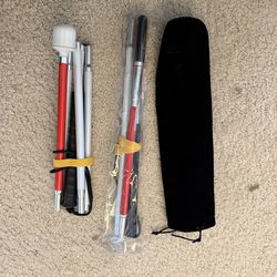 2 Brand New Unused Folding White Mobility Canes (41” & 51”) — Never Used