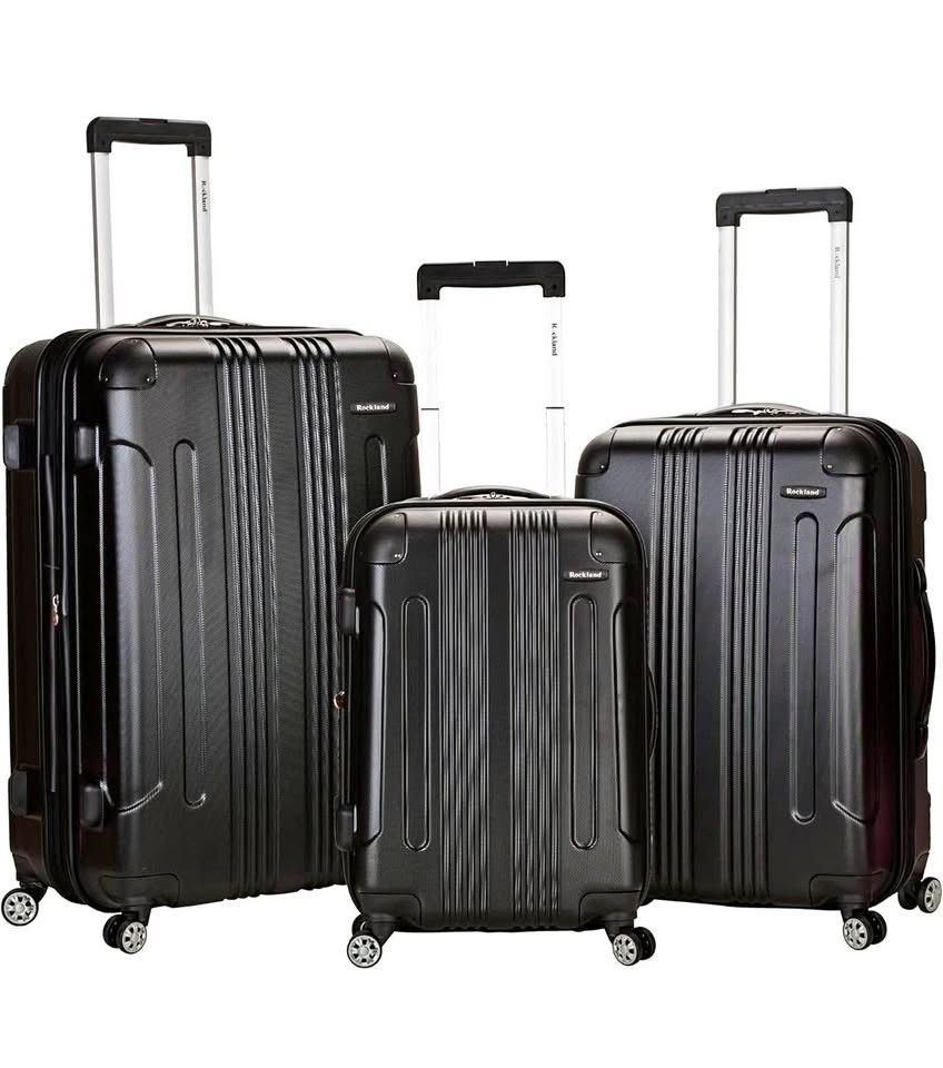 Rockland London Hardside Expandable Luggage with Spinner Wheels, Black, 28-24-20-Inch