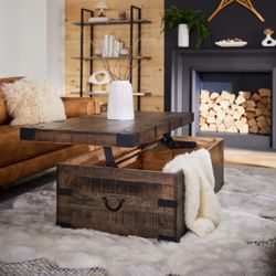 Wally Brown 52" Wide Rectangle Wood Lift-Top Trunk Coffee Table | Storage | Mango