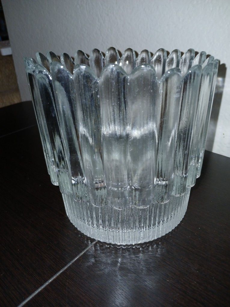 Heavy Art Glass Ribbed Ice Bucket 