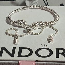Pandora Moments Authentic Brand New Sterling Silver Studded 7.8 Adjustable Slider Bracelet 