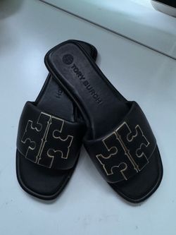 tory burch black double t sport slides