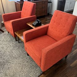 2x Pair Mervynn Mid-Century Recliner Seats Accent Chair Christopher Knight Home Muted Orange