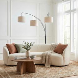 Arc Floor Lamp - Large Standing Lamp with 3 Fabric Shades & LED Bulbs for Living Room Over the Sofa, Reading, Multi-Head Traditional Tree Floor Lamp