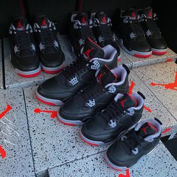 Nike Air Jordan 4 Retro Bred Reimagined Black Red Cement Grey White - Sizes 8C / 9C / 6.5 Youth (8 Women) / 12 Men