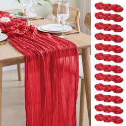 Asee'm 12PCS Fall Table Runner Cheesecloth 10FT Red Boho Gauze Fabric Rustic Sheer Cheese Cloth Runners For Thanksgiving Christmas Wedding Bridal Show
