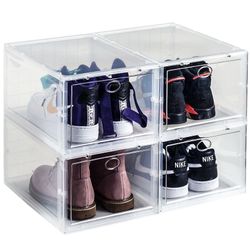4 Pack Storage Shoe Box, Stackable Storage Bins Shoe Container Organizer - Large