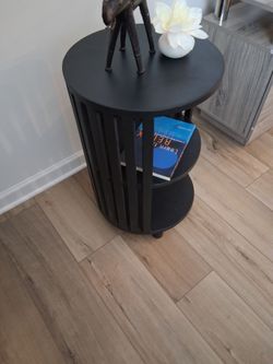 Black Round Side Table with Shelves