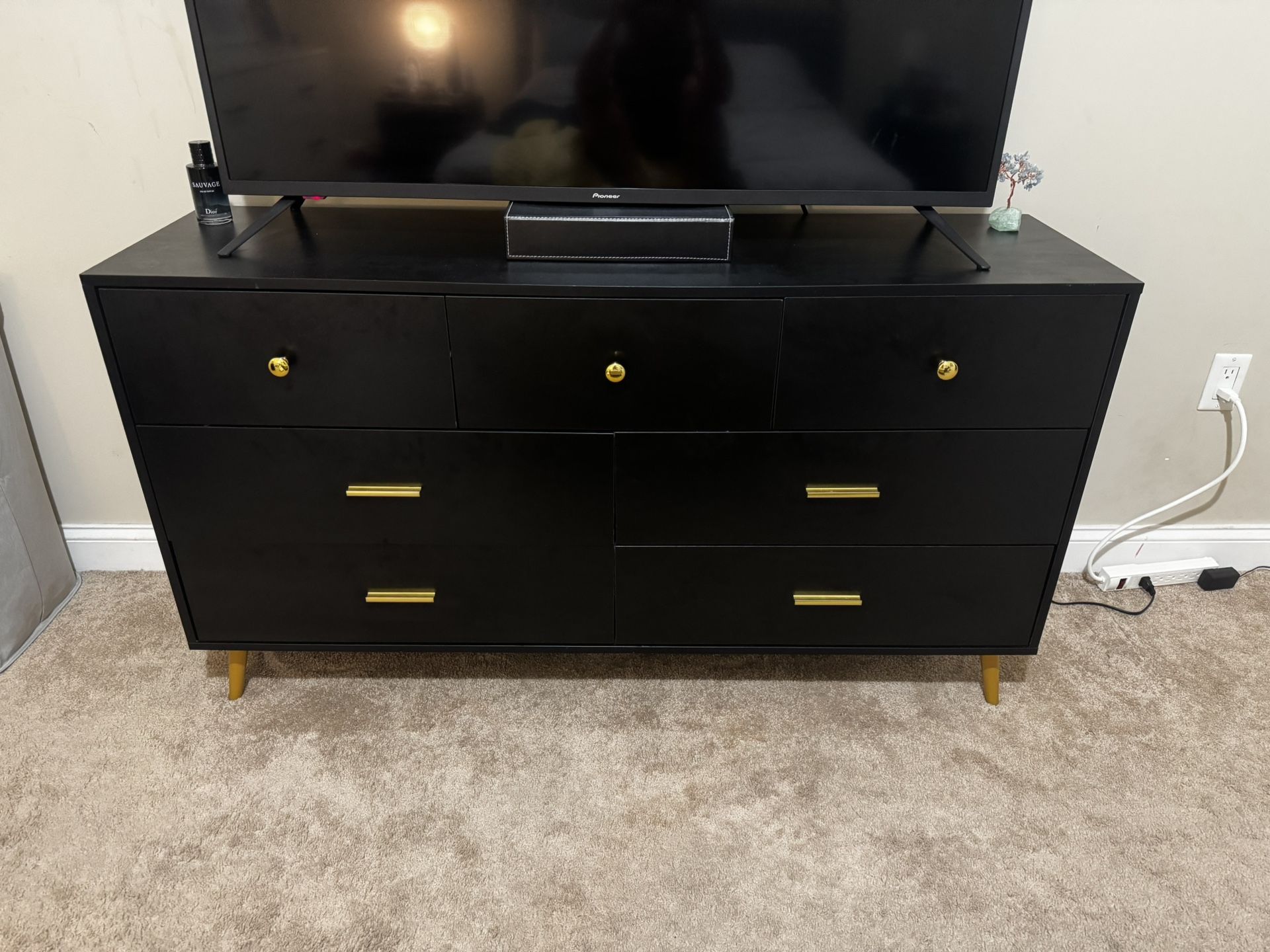 7 Drawer Black Wood Dresser
