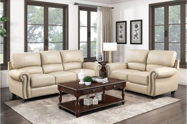 Sofa and Loveseat Cream Top Grain Leather, New Especial price 