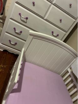 Girls White Dresser and Toddler Bed Combo