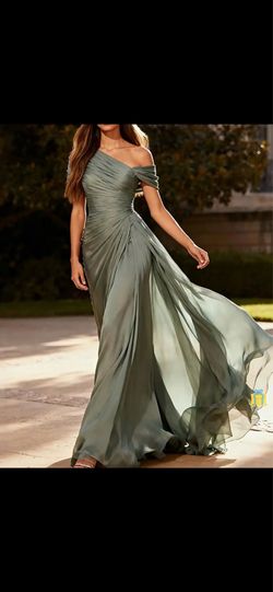 Sage green One-Shoulder Pleated Chiffon Maxi Dress