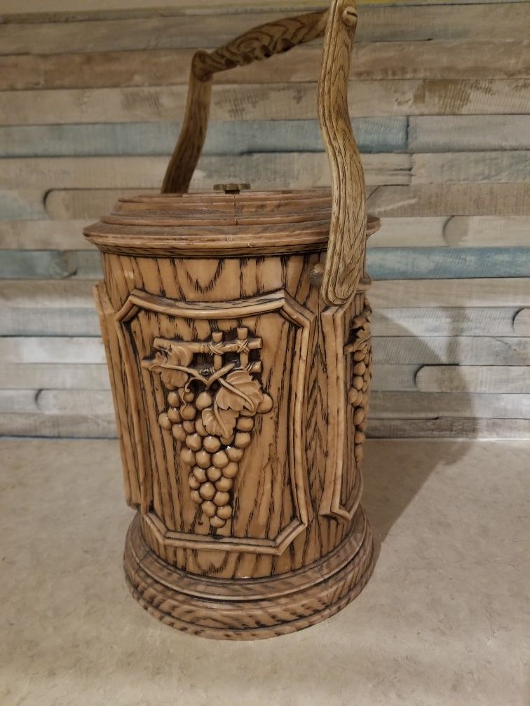 Vintage faux wood grain ice bucket or canister