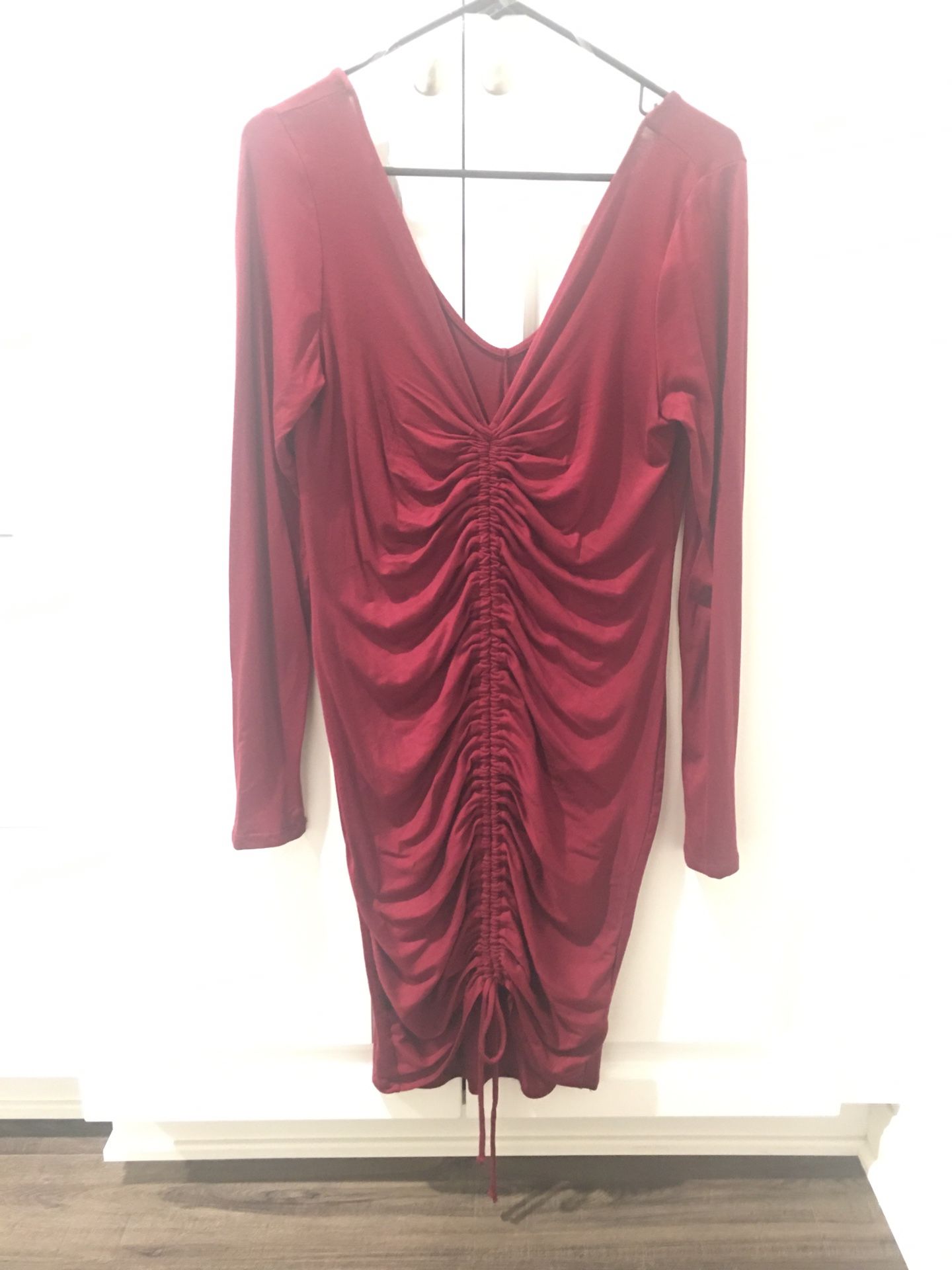 New Ruched dress- wine color, large from Fashion Nova