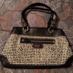 Coach Black Pebbled & White Monogram Leather Hobo Bag 