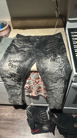 Acid Wash Graffiti Print Denim Jeans