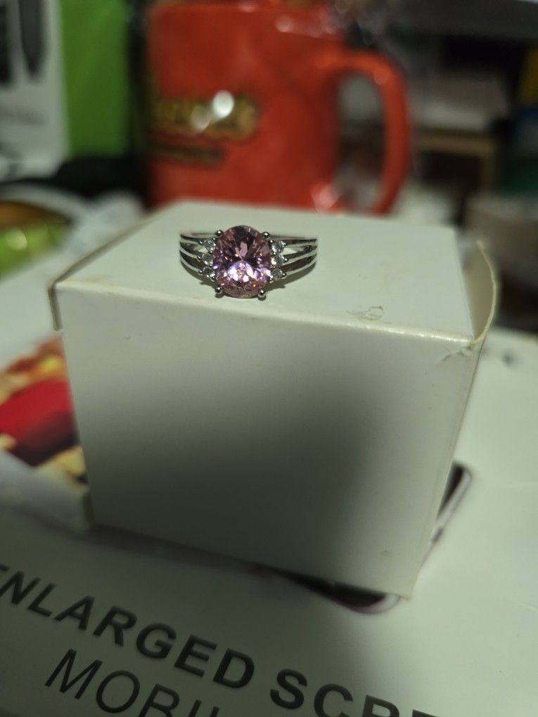 Size 7 Pink Topaz Sterling Silver Ring