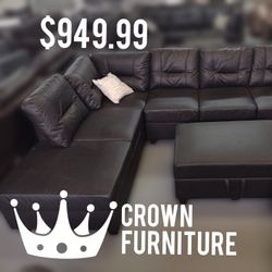 Espresso Sectional With Storage Ottoman 