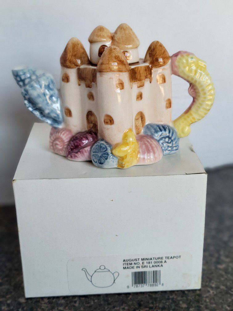 VTG Ceramic Mini Collectible Teapot  August "Having Fun In The Sun" W/ Box