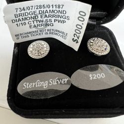 Genuine Diamond Earrings Set In Sterling Silver
