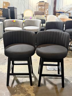 🔥Set of 2🔥Dining Chairs Mid Century Modern Style, Smooth Swivel Design, Linen Upholstered Seat, Sturdy Solid Wood Legs(Black)💰99$  Warehouse Addres