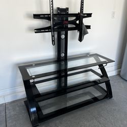 Three Tier Hang Mount Glass Tv Stand Black. 