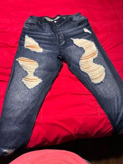 Dark Wash Heavily Distressed Jeans very stretchy