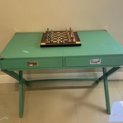Marine Green Accent Writing Desk with 2 Drawers – 42” Wide