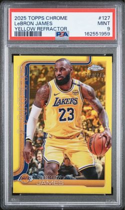 2025 TOPPS CHROME LeBRON JAMES #127 YELLOW REFRACTOR PSA MINT 9 - POP 15 SSP