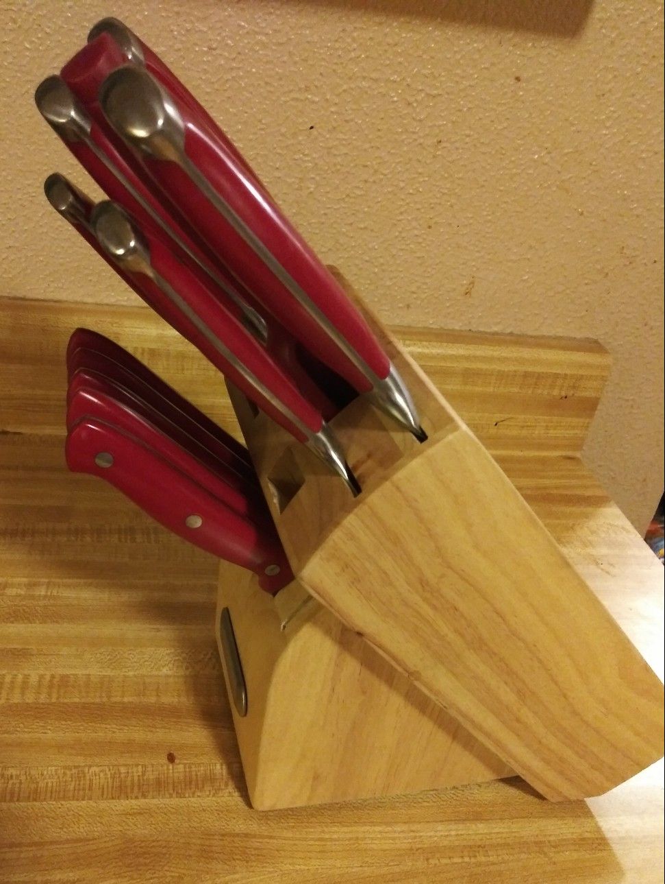 Knife set, Faberware brand with wood block.