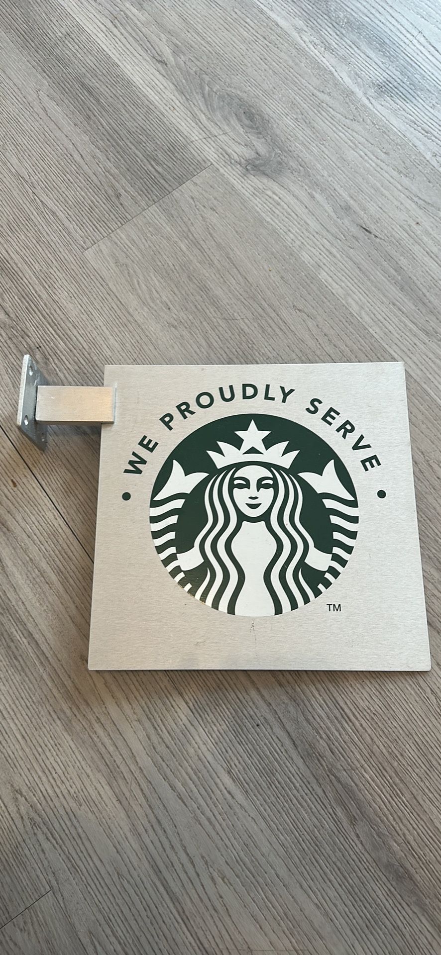 Starbucks Metal Sign We Proudly Serve Double Sided w/ Wall Mount.
