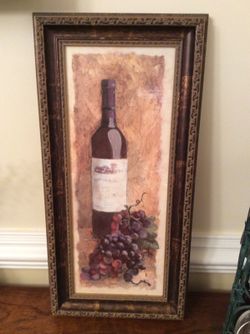 Wine bottle and grape framed art