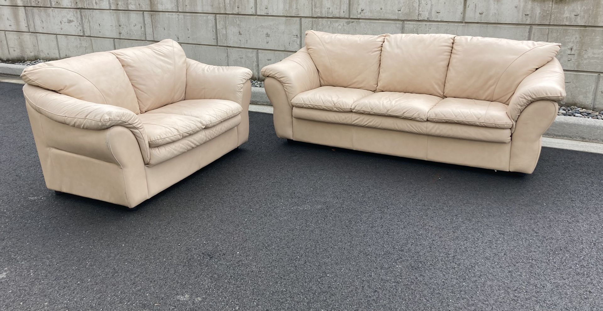 Cream Leather Sofa Set