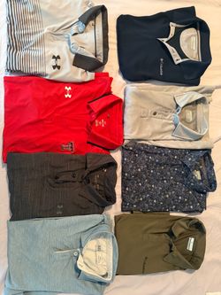 10 Under armour, Columbia, Callaway, BKE, pacific trail golf shirts size small