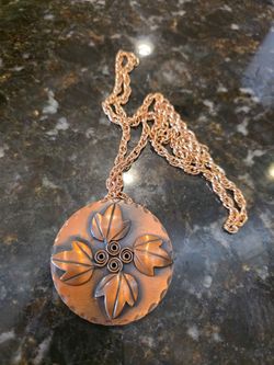 Vintage Rebajes Solid Copper Pendant Necklace Ivy Leaves Swirl MCM Arts & Crafts