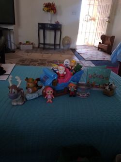 Little People Santas Sleigh W Xmad Puzzle Pop Up Xmas Book Toys Figures Lite On Sleigh Comes On