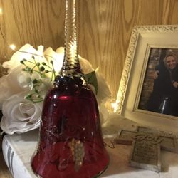 Bohemia Crystal Bell Gold Leaf Grape Vine Design Red Crystal Czechoslovakia