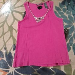 EASTER SALE -Pink Ribbed Tank Top With Fringed Rhinestone Neckline