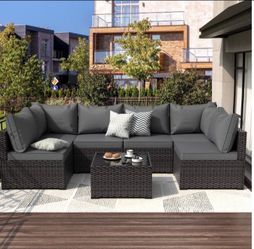 Outdoor Rattan Sectional Sofa Set with Coffee Table