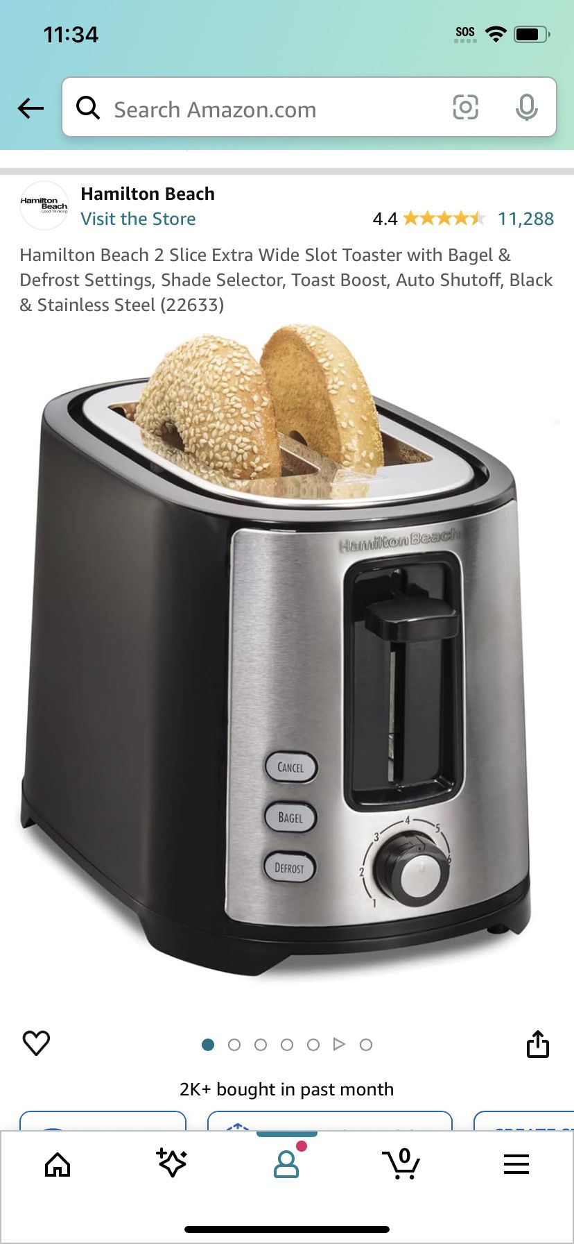Hamilton Beach 2 Slice Extra Wide Slot Toaster with Bagel & Defrost Settings, Shade Selector, Toast Boost, Auto Shutoff, Black & Stainless Steel (2263