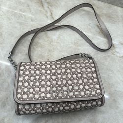 KATE SPADE Brownish Gray Taupe Leather Spade Link Small Flap Crossbody Bag Clutch Bag
