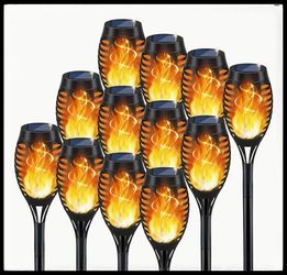 Set Of 8 Yellow Solar Torch Lights