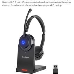 Wireless Headset with Mic for Work-Bluetooth Over Ear Headphones with Microphone,Noise Cancelling with Mute & USB Dongle for Computer/Phones/Remote Wo