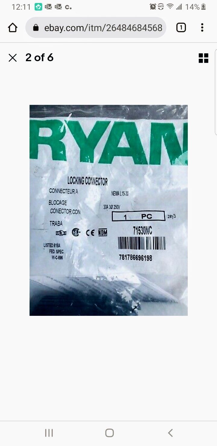Bryant 71530NC Locking Connector,Black/White,250VAC,30A