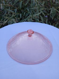 POINSETTIA CANDY JAR LID, PINK,  GLASS,  JEANNETTE GLASS COMPANY