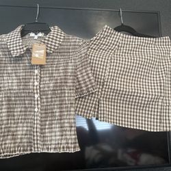 Brown And White Checker Outfit Skirt 